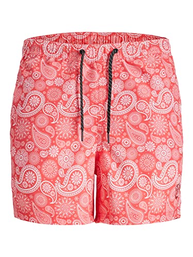 JACK & JONES PLUS Męskie szorty kąpielowe Jpstfiji Jjswim Paisley Pls Hot Coral, 46, koralowy (Hot Coral)