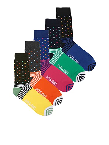 JACK & JONES Męskie skarpety Jacstripe Block Dot 5 Pack Surf The Web/Pack: Jolly Green-Pink Yarrow-Red orange-Blazing Yellow, ONE Size, Surf the Web/Pack: Jolly green - Pink yarrow - Red Orange -