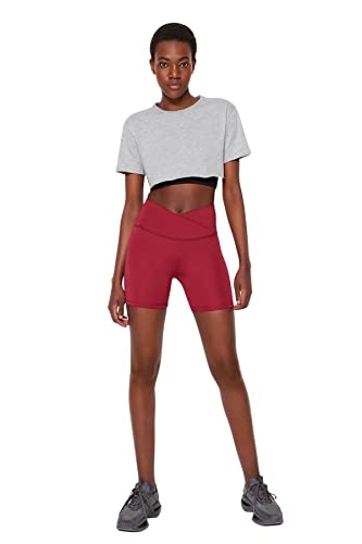 Trendyol Damska odzież sportowa wysoka talia obcisłe spodenki długość legginsy sportowe, ciemnomagenta, XL, Ciemny magenta, XL