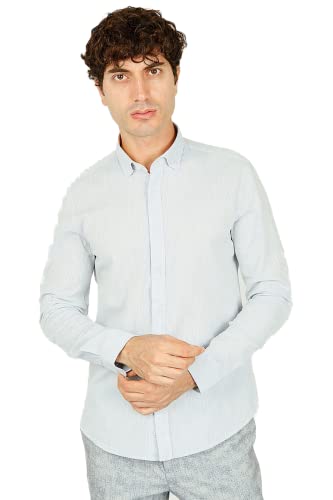 Bonamaison Męska koszula z długim rękawem, krój slim fit, niebieska, standardowa