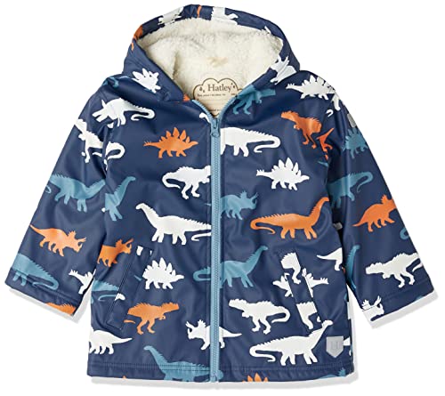 Hatley Lined Splash Jacket Kurtka antyrozpryskowa z podszewką Sherpa chłopięca, Zmiana koloru Dino sylwetki, 10 lat