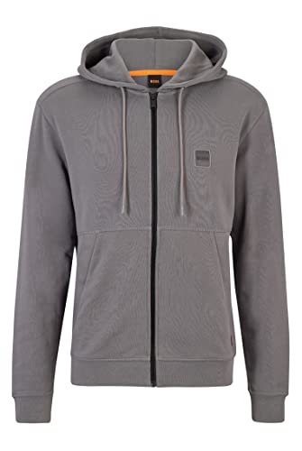 BOSS Męska kurtka z kapturem Zetalky z bawełny frotte z naszywką z logo, ciemnoszary, S