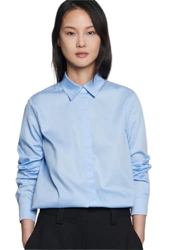 Seidensticker Damska modna bluzka z długim rękawem, jednokolorowa, z bawełny, Chambray Blue, 44