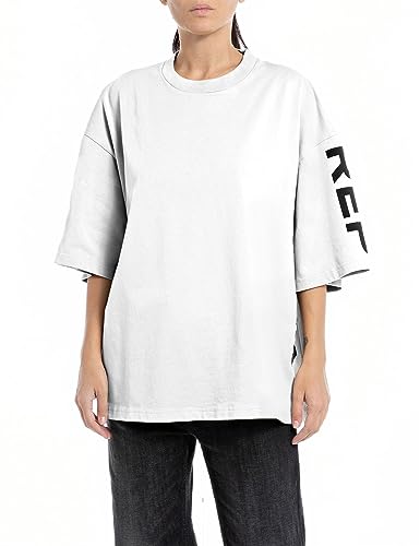 Replay Damska koszulka oversize z rękawami 3/4, 001 White, XXS
