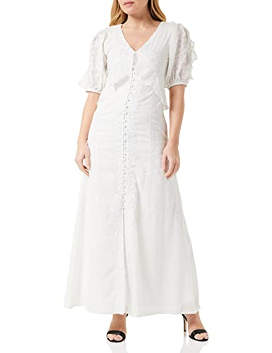 Frock and Frill Damska kwiecista haftowana sukienka specjalna okazja, biaława, 8, Złamana biel, 34