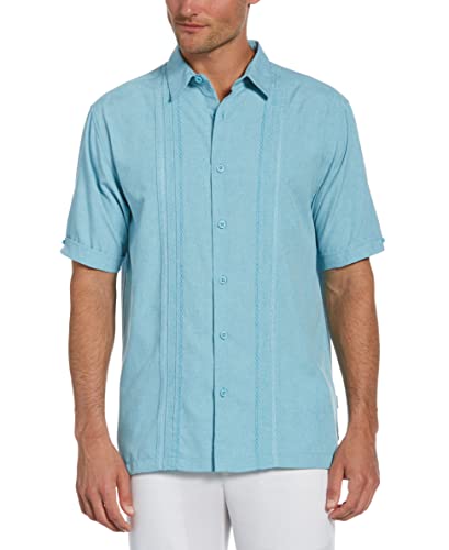 Cubavera Męska koszula z krótkim rękawem Chambray Pintuck Geometryczna koszula z krótkim rękawem, Niebieski Delphinium, S