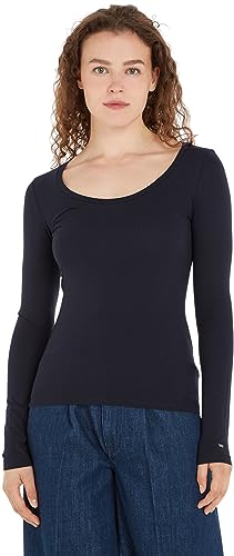 Tommy Hilfiger Damskie cienkie nowoczesne topy z dzianiny Co/Ea Scoop Ls L/S, Pustynne niebo, 3XL duże rozmiary wysoki