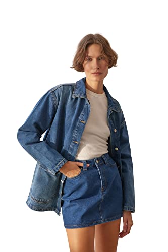 TRENDYOL Women's damska mini spódnica jeansowa o linii A, niebieska, rozmiar 36, Blau, 36