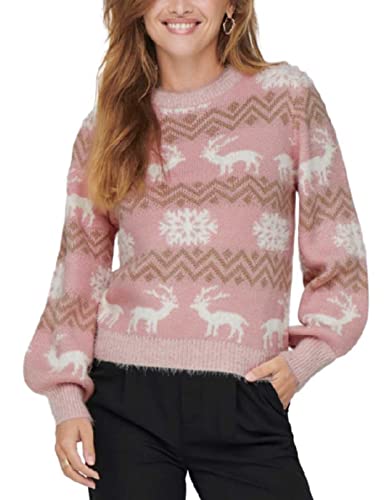 ONLY Damski sweter Onlxmas Fairisle L/S KNT, Rose Smoke/Pattern:white/Humus/Frosted Almond Glitter, XS