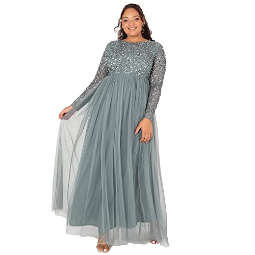 Maya Deluxe Damska granatowa sukienka maxi z krótkim rękawem w paski druhny formalna, Misty Green, 12