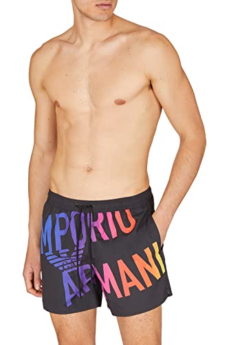 Emporio Armani Swimwear Emporio Armani Bold Logo Boxer Swim Trunks, czarne, wielokolorowe, rozmiar 46, Black Multi Col.obl