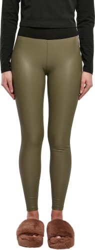 Urban Classics Damskie legginsy ze sztucznej skóry z wysokim stanem, spodnie sportowe dla kobiet z szerokim pasem, dostępne w 4 wariantach kolorystycznych, rozmiary XS - 5XL, oliwkowy, 3XL