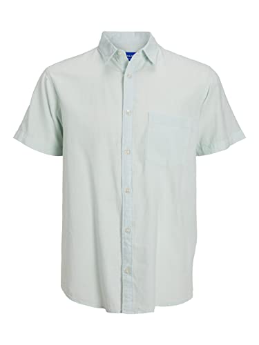 JACK & JONES Męska koszula z krótkim rękawem len, jasnoniebieski, S