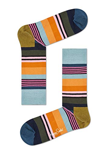 Happy Socks Multi Stripe, kolorowe i zabawne, Skarpety dla kobiet i mężczyzn, Niebieski-Zielony-Pomarańczowy-Różowy (36-40)