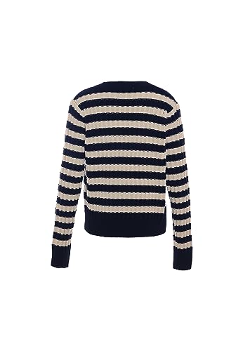Blonda Damski kardigan w paski z dekoltem w kształcie litery V i wstawkami akryl granatowy WOLLWEISS rozmiar XS/S, Granatowa biel wełny, XS