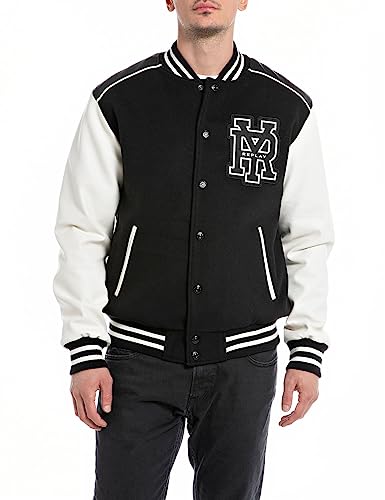 Replay męska kurtka baseballowa, 010 Black/Ivory, XXL