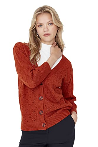 Trendyol Damski kardigan oversize basic z dekoltem w serek, Cynamon, S