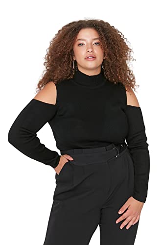 Trendyol Damska bluza z golfem zwykły regularny sweter plus size, Czarny, 3XL