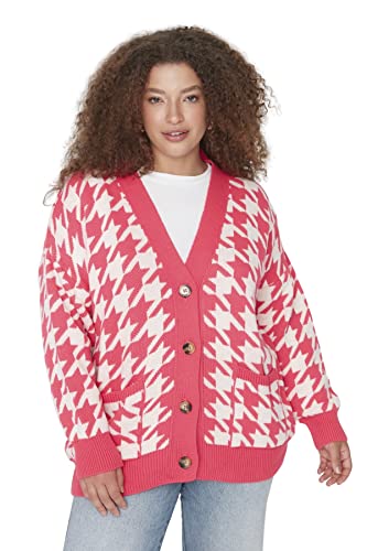 Trendyol Damski sweter rozpinany z dekoltem w serek, regularny sweter plus size, kolor Damson, 2XL, Damson Color, XXL