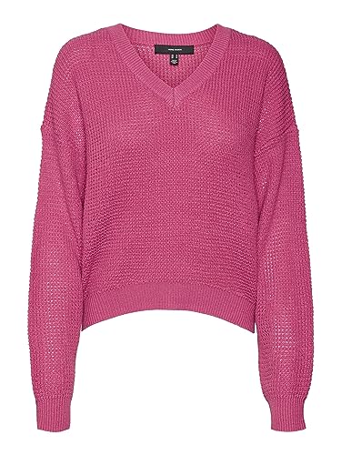 VERO MODA Vmleanna Ls V-Neck Short Ga Boo sweter damski, fuksja, purpurowy, XL