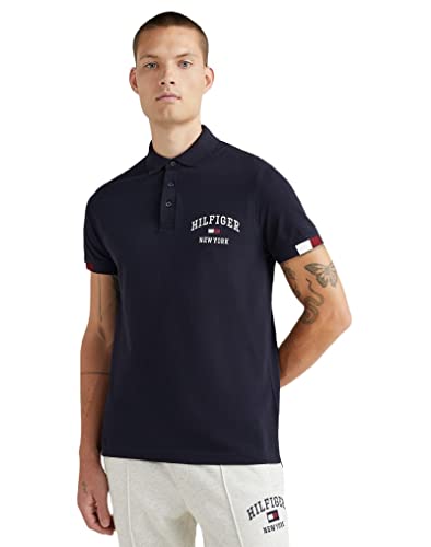 Tommy Hilfiger Męska koszulka polo z logo Varsity Slim, Pustynne niebo, XS