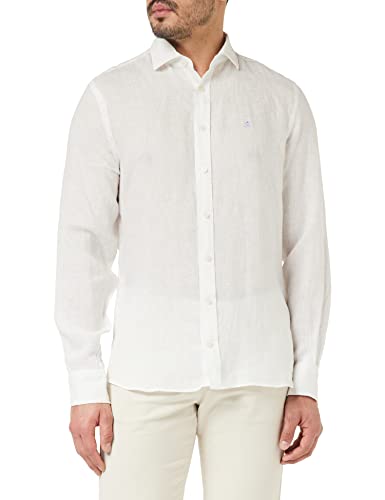 Hackett London Męska koszula barwiona lniana K, biały, M