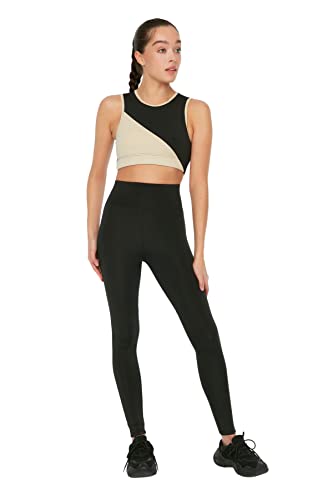 Trendyol Damskie czarne legginsy sportowe push-up wyróżnione spodnie do jogi, Czarny, M