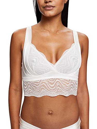 ESPRIT Biustonosz bez fiszbin z szerokim obszyciem koronkowym, Off White, M