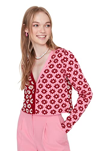 Trendyol Damski design dopasowany standardowy kardigan z dekoltem w serek, Czerwony, S