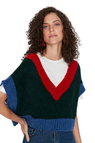 Trendyol Damski sweter oversize basic z dekoltem w serek, ZIELONY, S