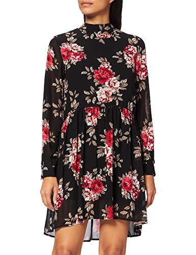 Vila Sukienka damska Viminea Highneck L/S Dress/Su, Czarny/Aop: romans, 36