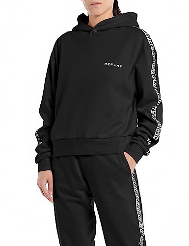 Replay Damska bluza z kapturem oversize, 098 BLACK, XS