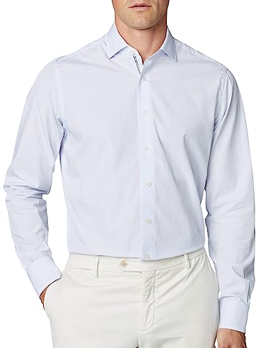 Hackett London Koszula męska FINE ENG w paski, biała (biała/niebieska), XL, Biały (biały/niebieski), XL
