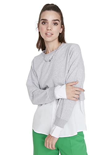 TRENDYOL Damska bluza Crew Neck Plain Regular, szary, M