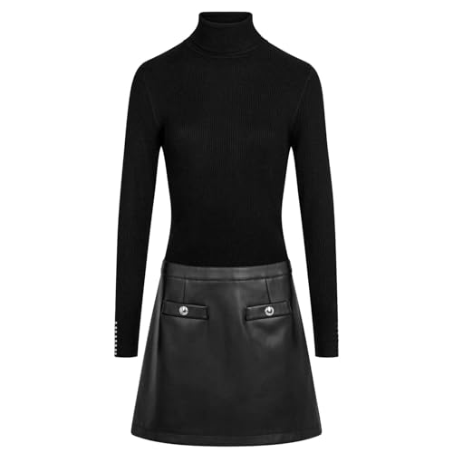 Morgan damska sukienka z trompe Eye Spódnica PU/sweter COL rolki 232-REGO czarna T34, czarny, 32