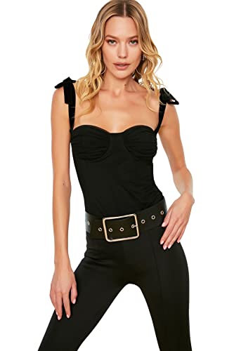 Trendyol Woman Regular Standard Square Naszyjnik Tkany Bodysuit Koszula damska, Czarny, 40