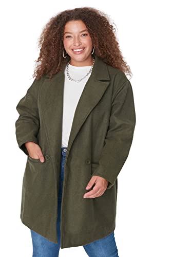 Trendyol Damski dwurzędowy zwykły zwykły płaszcz plus size, khaki, 44, Khaki, 70