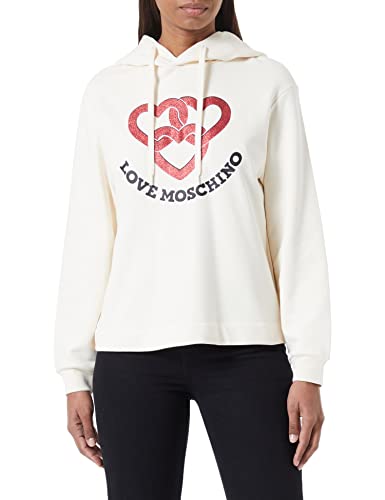 Love Moschino Bluza z kapturem o prostym kroju z nadrukiem serc Koszulka damska, Krem, 40