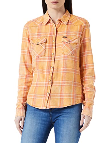 LTB Jeans Damska koszula robocza Lucinda Button-Down, Light Orange Check Wash 54443, S, Light Orange Check Wash 54443, S