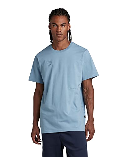 G-STAR RAW Męski t-shirt o regularnym kroju z grafiką, niebieski (Lake C784-813), M, Niebieski (Lake C784-813), M