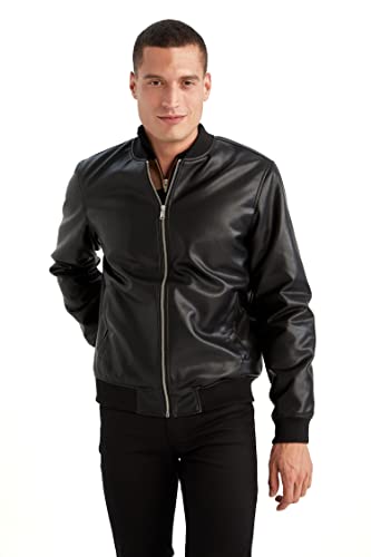 DeFacto Skórzana kurtka do odzieży rekreacyjnej – DeFacto skórzany płaszcz dla mężczyzn do odzieży wierzchniej (czarna, XXL), czarny