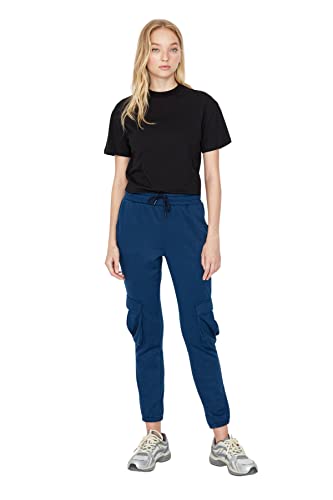 Trendyol Damskie spodnie dresowe o normalnej talii skinny fit Basics, NIEBIESKI, M