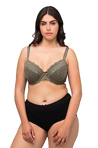 Ulla Popken Damskie duże rozmiary plus size biustonosz z fiszbinami, koronka, miękkie miseczki, miseczki B - E 810248, zielony, 110E