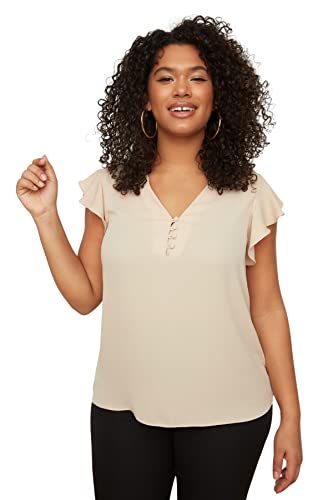 Trendyol Woman Regular Standard V Neck Tkana Plus Size Blouse Koszula damska, Kamień, 46