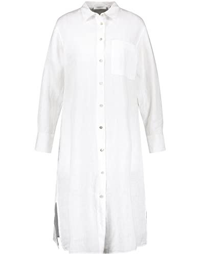 Gerry Weber Damska sukienka z lnu z długim rękawem, sukienka bluzkowa, sukienka z tkaniny, jednokolorowa, do łydek, biały/biały, 36