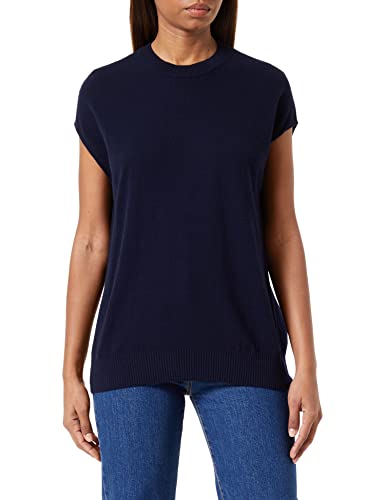 United Colors of Benetton Damski sweter z krótkim rękawem z okrągłym dekoltem, Ciemnoniebieski 016, XS