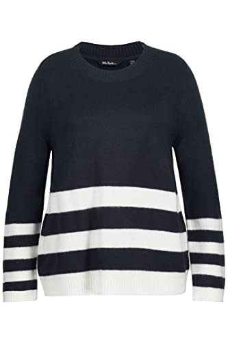 Ulla Popken Damski sweter w paski, granatowy, 58/60, morski