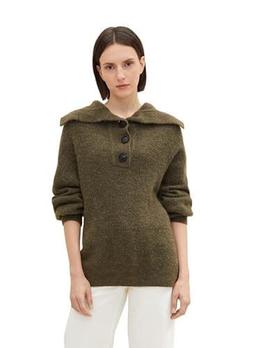 TOM TAILOR Damski Sweter z dzianiny oversized Troyer 1034056, 30668 - Tarmac Khaki Melange, XS