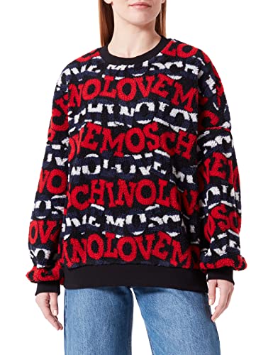 Love Moschino Damska bluza oversize fit Roundneck eco fur. Bluza, Black RED White, M