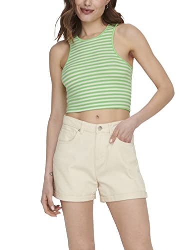 ONLY Women's ONLBELIA S/L Crop Box JRS Top, Summer Green/Stripes: Cloud Dancer (Ola), XL, Summer Green/Stripes: cloud Dancer (Ola), XL